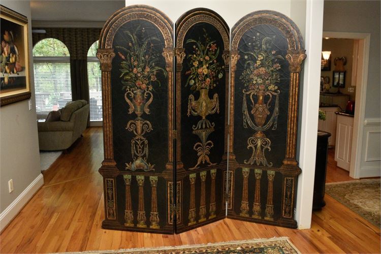 Paint Decorated Three Panel Screen
