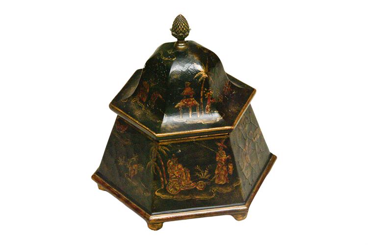 Painted Decorated Hexagonal Box With Lid