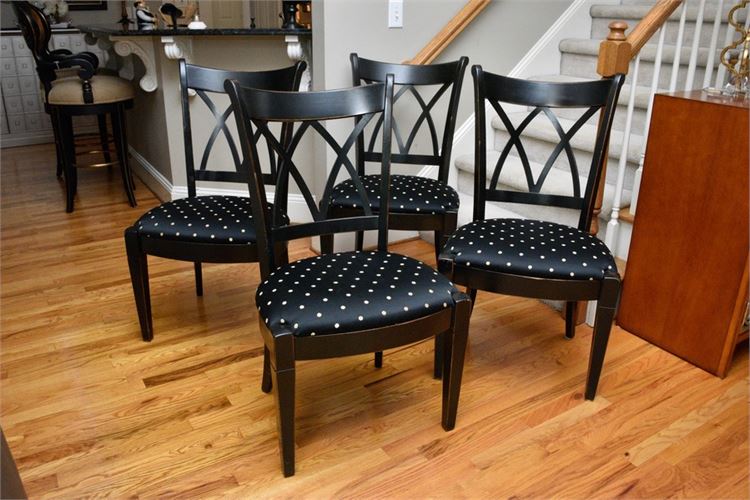 Set Of Four (4) Black Painted Chairs With Upholstered Seats