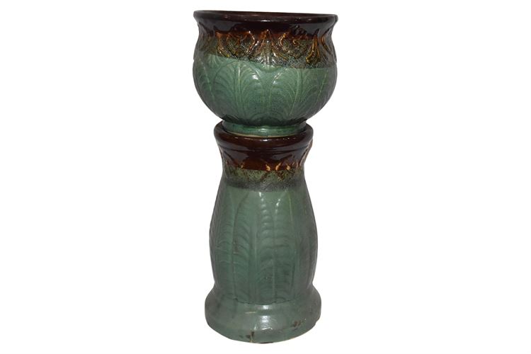 American Art Pottery Jardiniere & Planter in Green and Brown