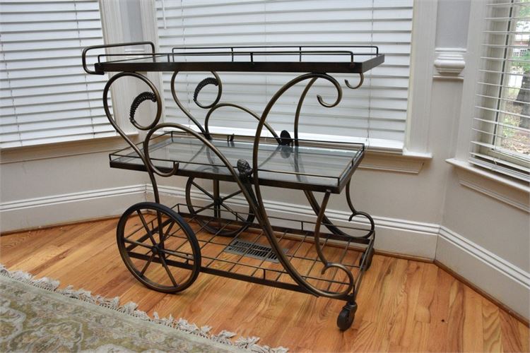 Scrolled Metal and Glass Cart