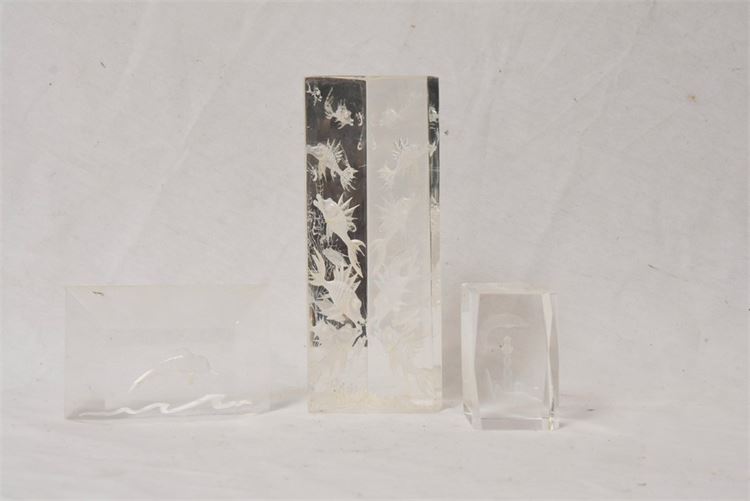 Group Three Etched Glass Ornamental Objects