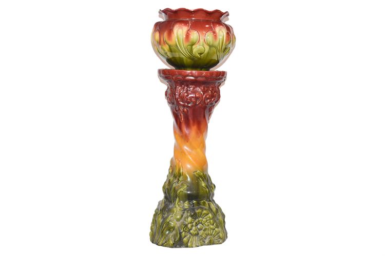 English Majolica Planter & Pedestal