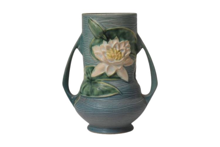 ROSEVILLE Water Lily Vase in Blue