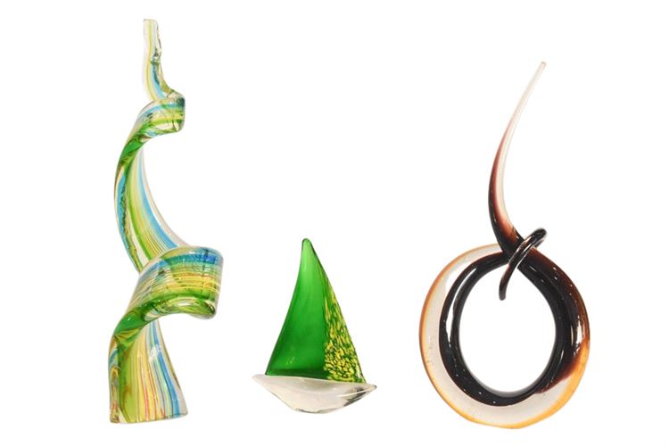 Three Pieces Murano Style Glass