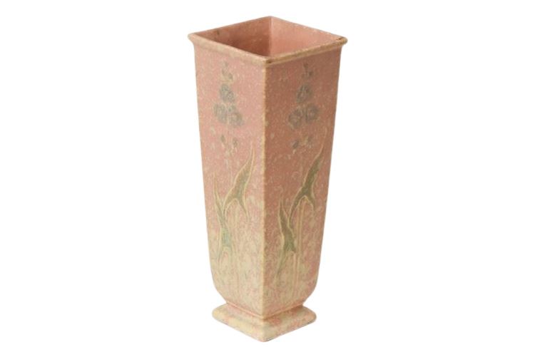 ROSEVILLE Square Vase in Mottled Pink Glaze