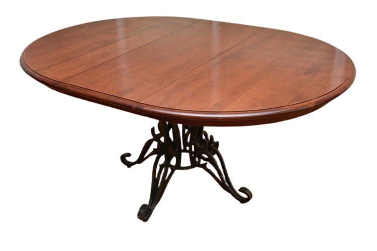 Wood Top Dining Table With Scrolled Metal Base