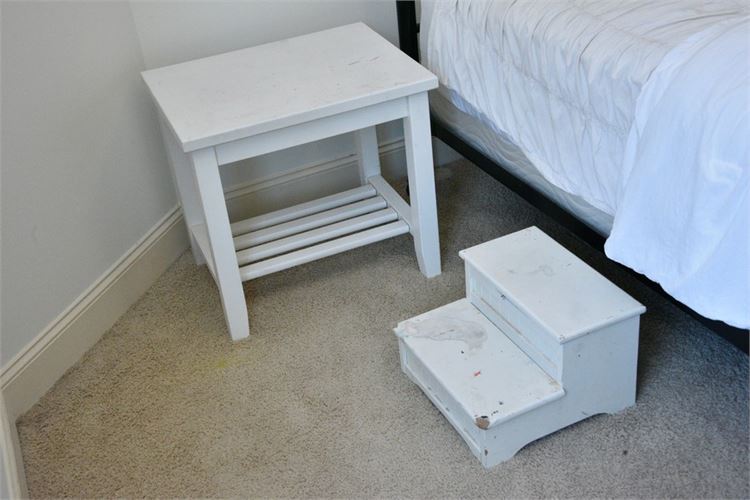 White Painted Stand and Bed Steps