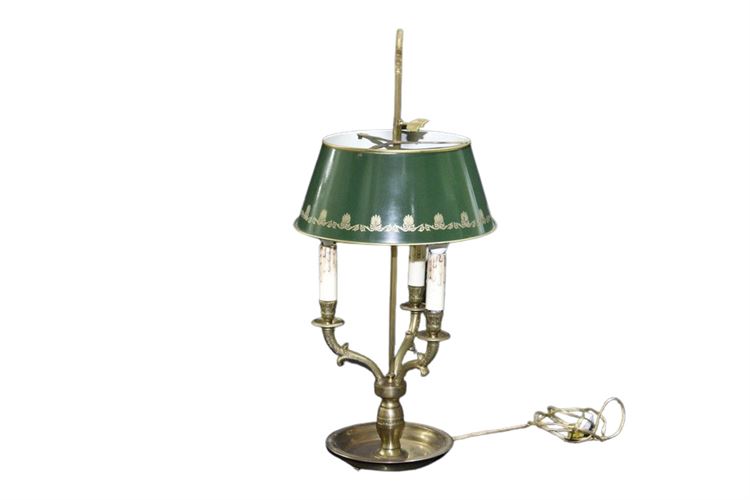 Bronze Bouillotte Lamp With Green Tole  Shade