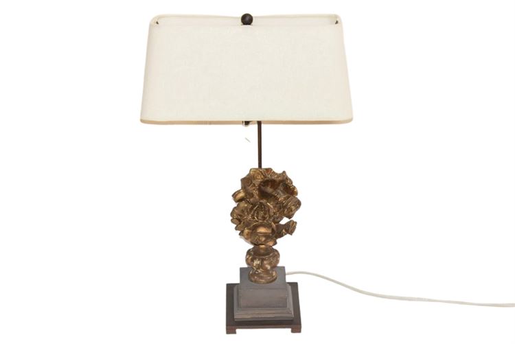 Rose Form Composition Figural Table Lamp With Shade