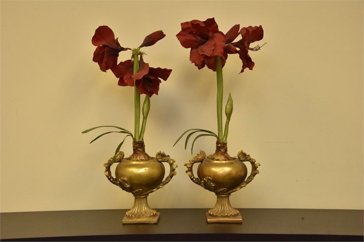 Pair Gilt Decorative Urns