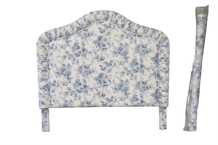 Blue and White upholstered Headboard and Fabric