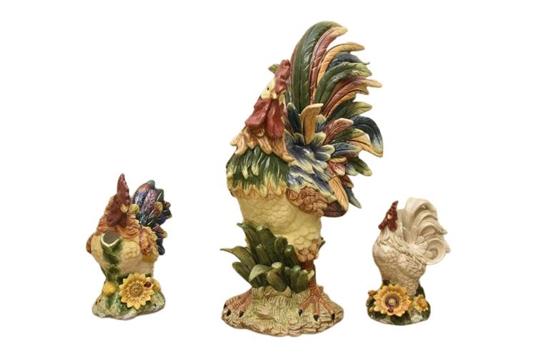 Three (3) Decorative Chicken Figures