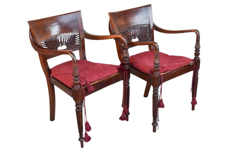 Pair Cane Seat Open Armchairs