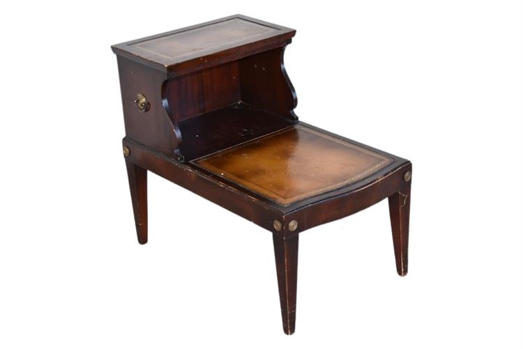 Two Tier Leather Top End Table