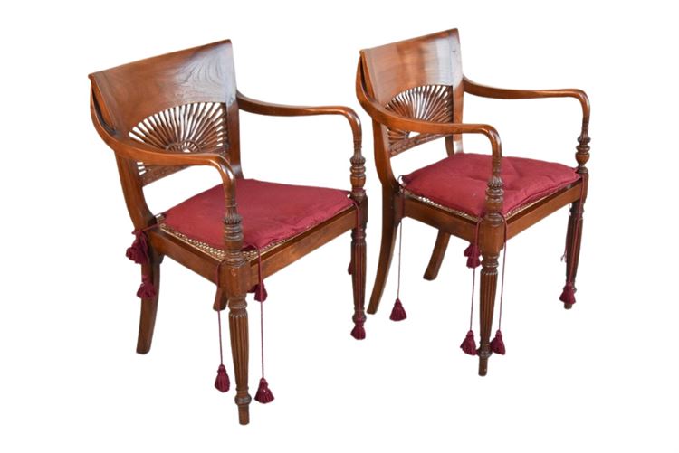 Pair, Mahogongy Cane Seat Open Armchairs