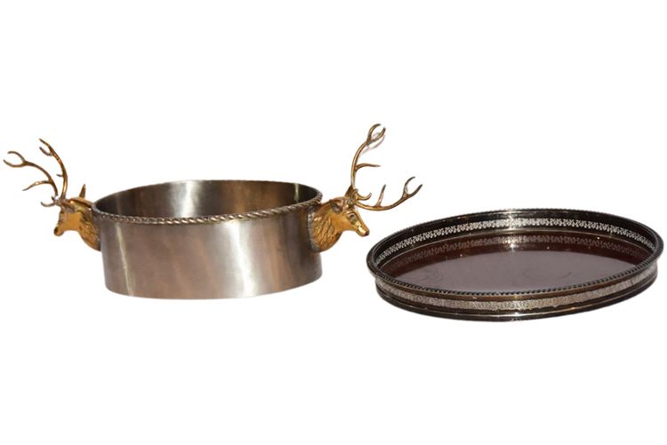 Stag Handle metal Dish & Metal and Wood Serving Tray