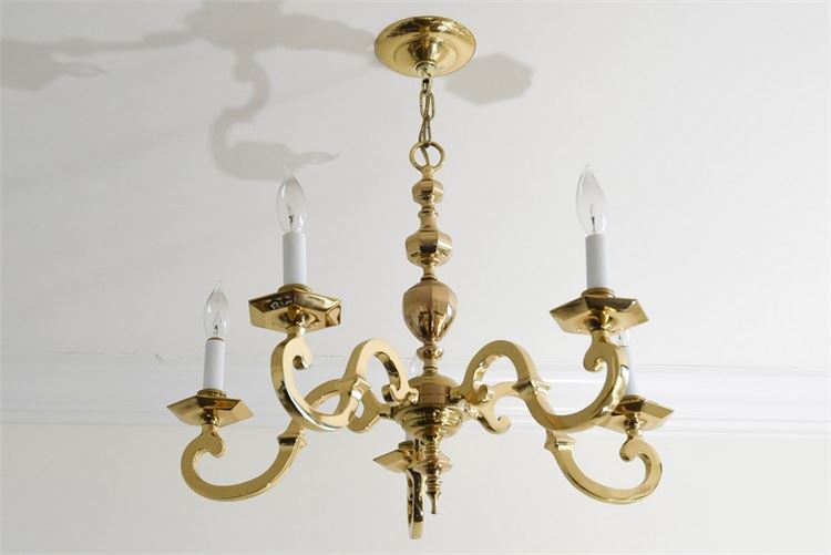 Five Arm Brass Chandelier