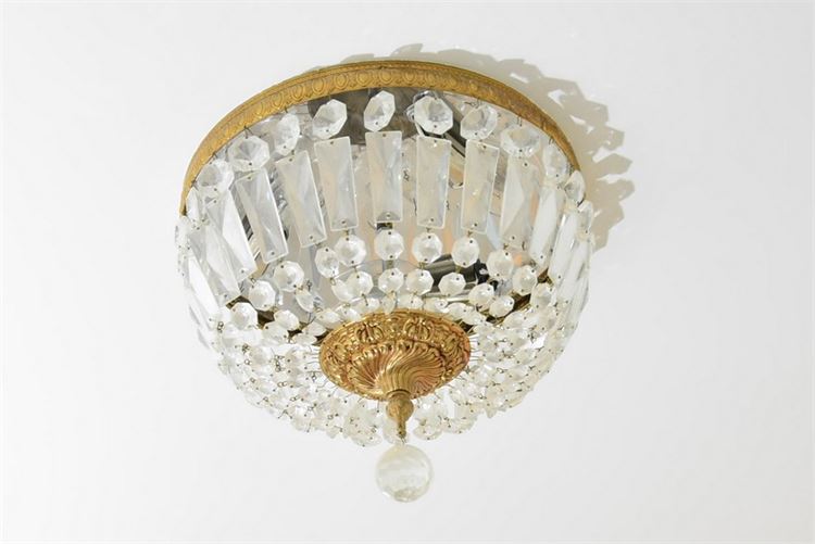 Classical Style Gilt Metal Pendant Light With Glass Prisms