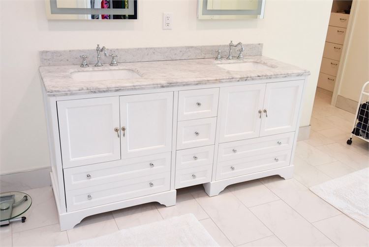 White Painted Marble Top Dual Vanity