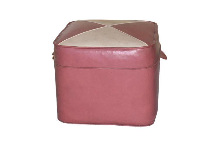 Vintage Pink and White Upholstered Ottoman
