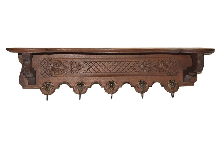 Carved Wood Wall Mounted Coat Rack