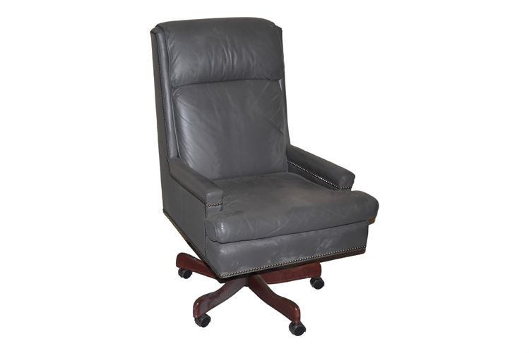 DISTINCTION LEATHER Grey Upholstered Executive Chair With Tack Trim