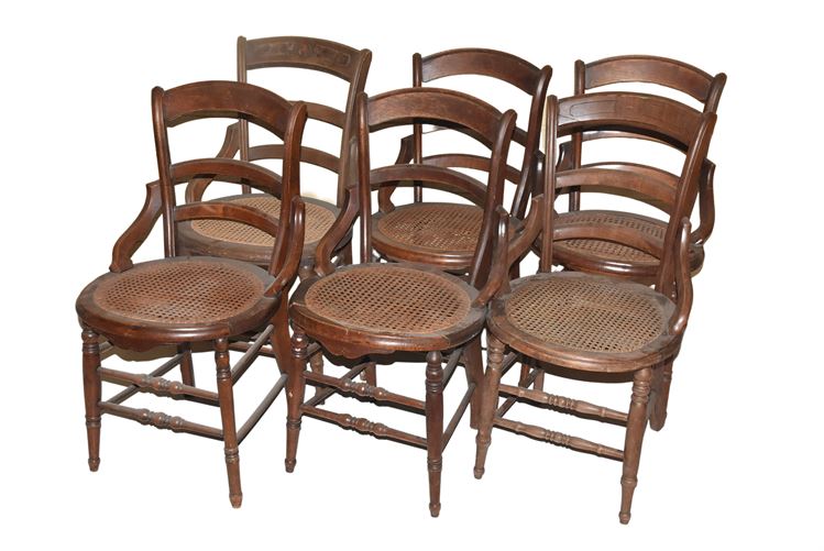 Set Of Six (6) Cane Seat Chairs