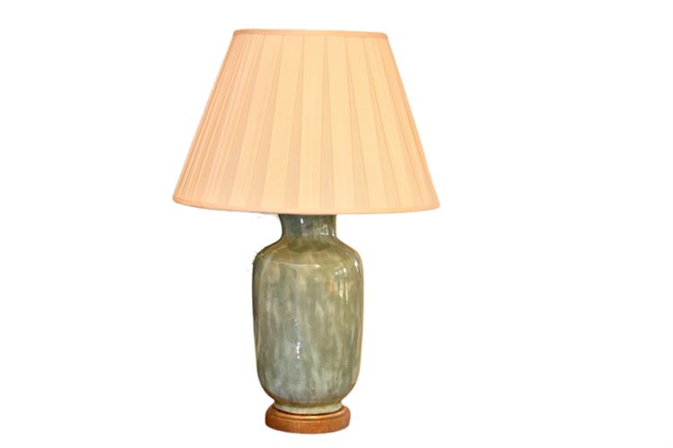 Blue Glazed Porcelain Table Lamp With Shade