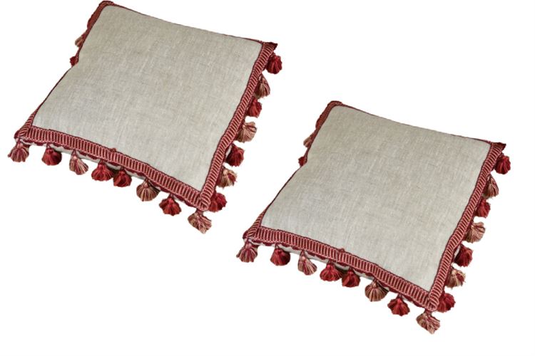 Pair, Decorative Pillows With Fringe Trim