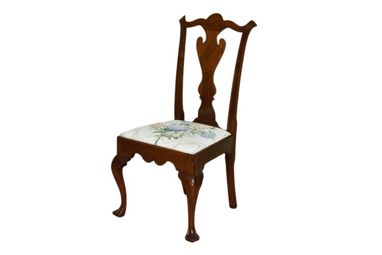 Mahogany Accent Chair With Floral Pattern Upholstered Seat