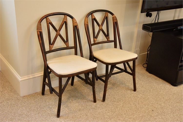 Pair, Rustic Accent Chairs With Upholstered Seats