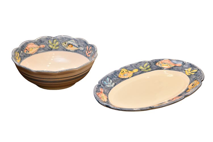 Italian Hand Painted  Bowl and Platter