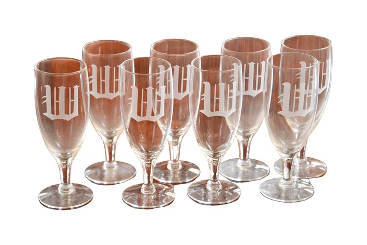 Eight (8) Monogramed Champagne Flutes