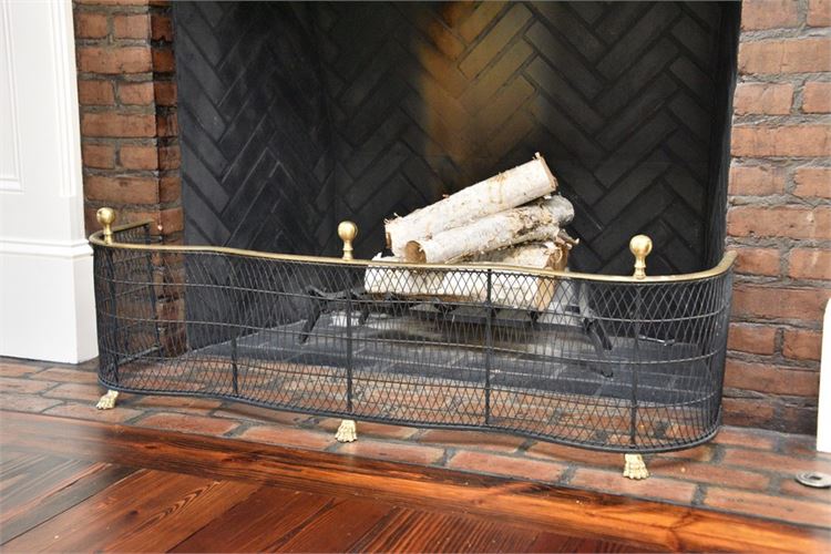 Wrought Iron Fire Fender With Brass Accents