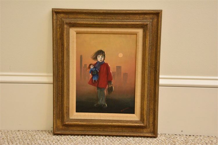 Framed Portrait Of Young Girl With Doll Signed Flannery