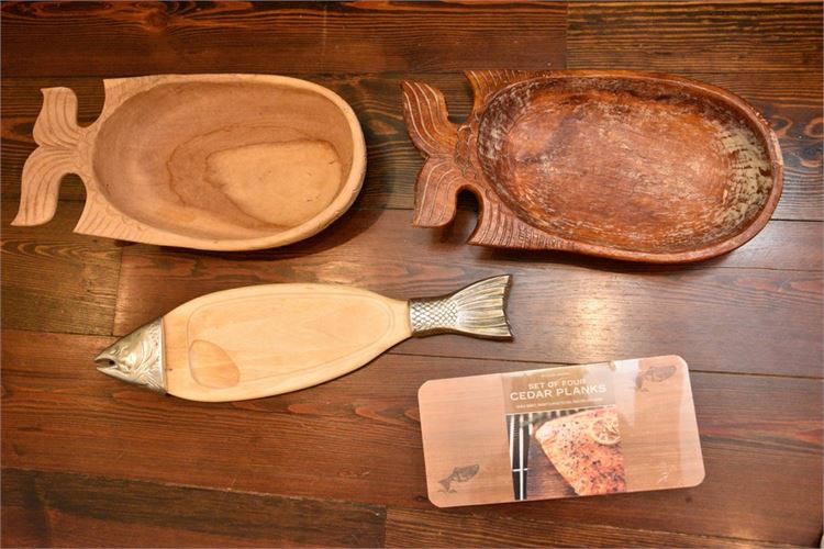 Four (4) Wooden Fish Themed Kitchen items