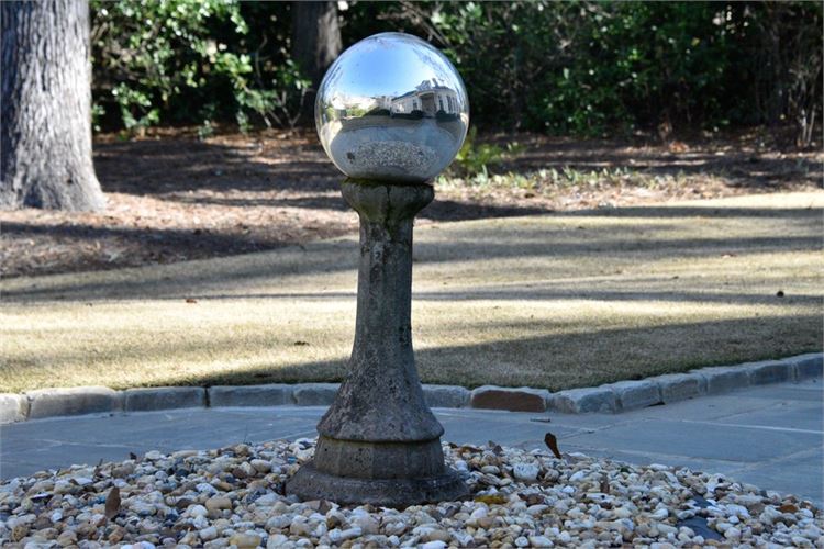 Garden Pedestal With Mirrored Sphere