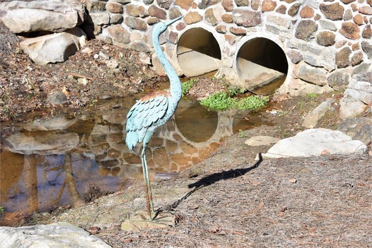 Crane Form Metal Garden Sculpture