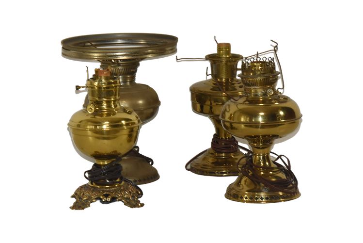 Three (3) Brass oil Lamps