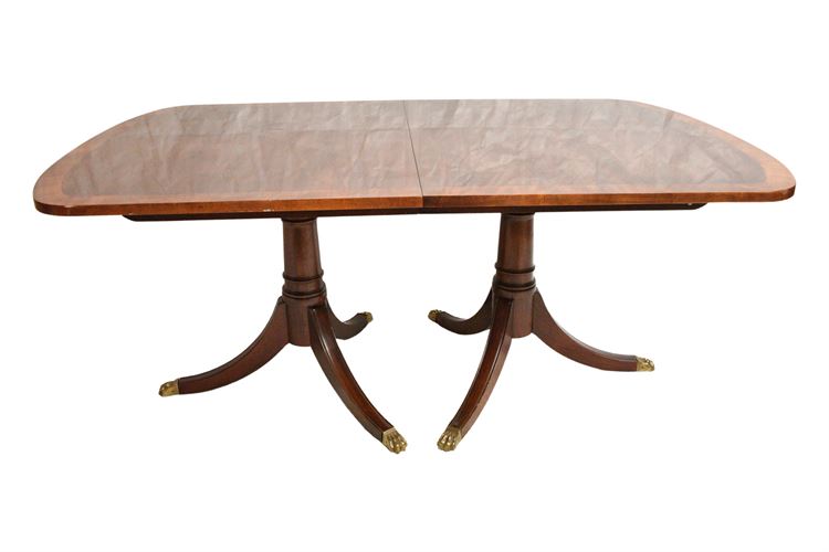 Regency Style Mahogany Double  Pedestal Base Dining Table With Brass Accents