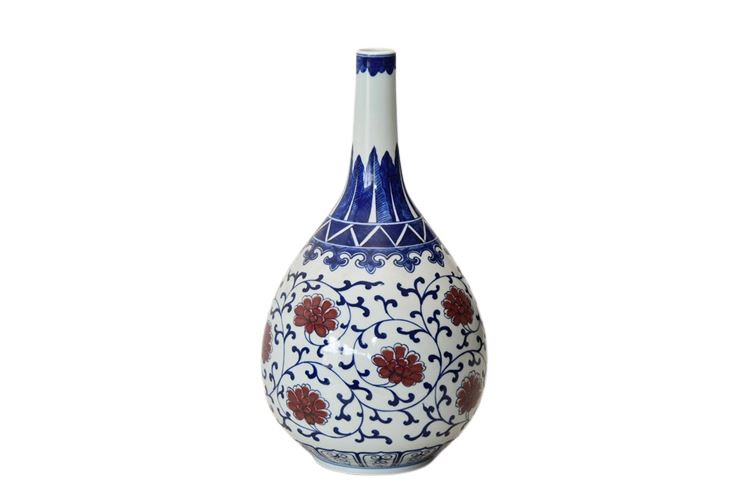 Blue White And Red Chinese Bottle Form Vase