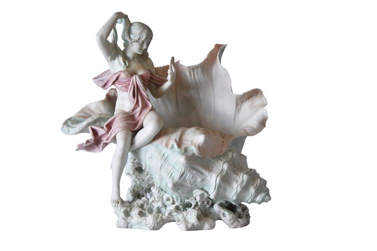 Royal Dux Bohemia, Porcelain Figure Woman On Shell