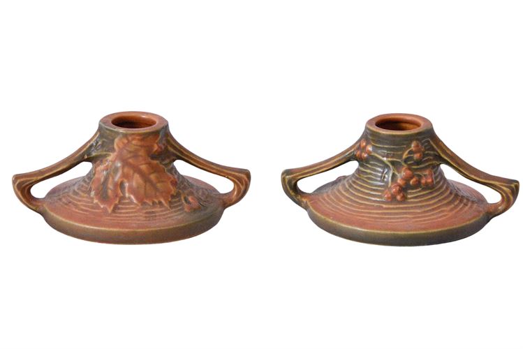 Pair, ROSEVILLE Pottery Candle Holders