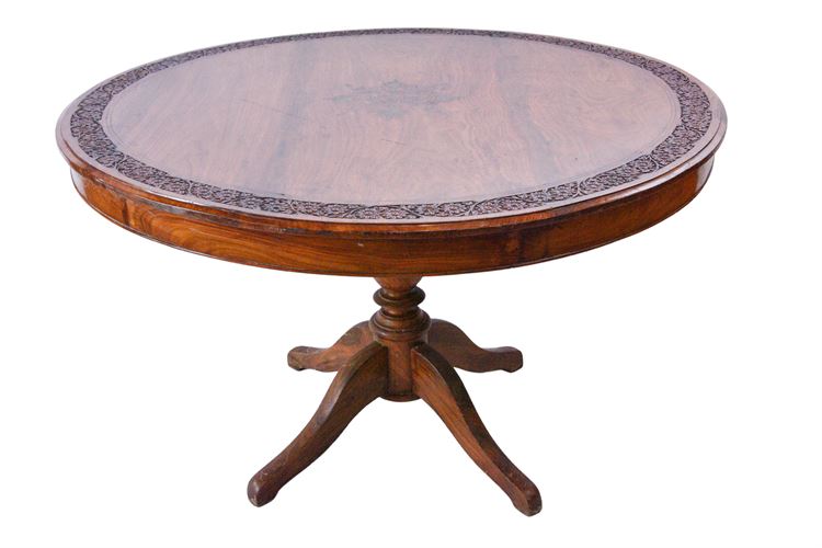 Pedestal Table With Carved and  Painted Details