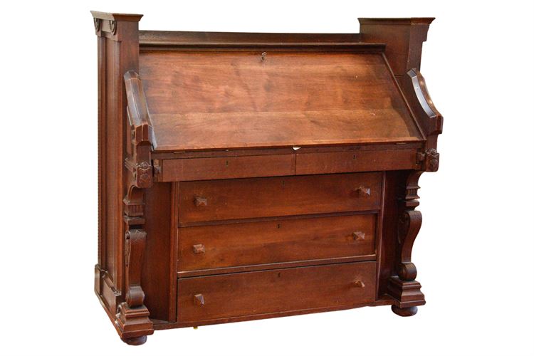 American Victorian Walnut Slant Front Desk