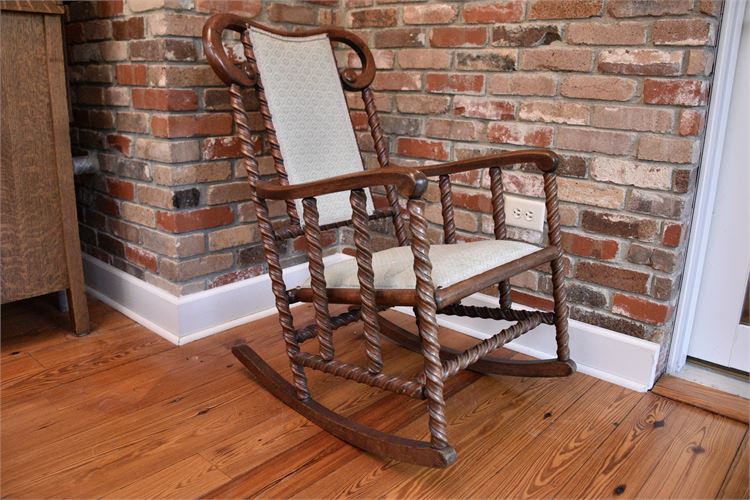 Turned Wood rocking Chair With Upholstered Back and Seat