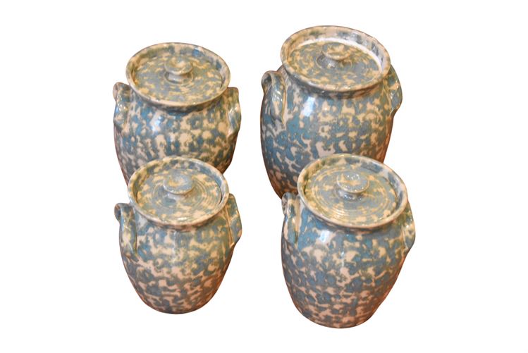 Four (4) Lidded Pottery Jars