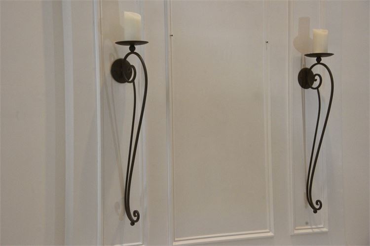 Pair, Scrolled Metal Wall Mounted Candle Holders