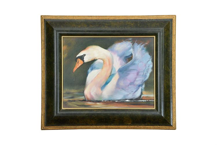 Myron Leski Framed Swan Painting
